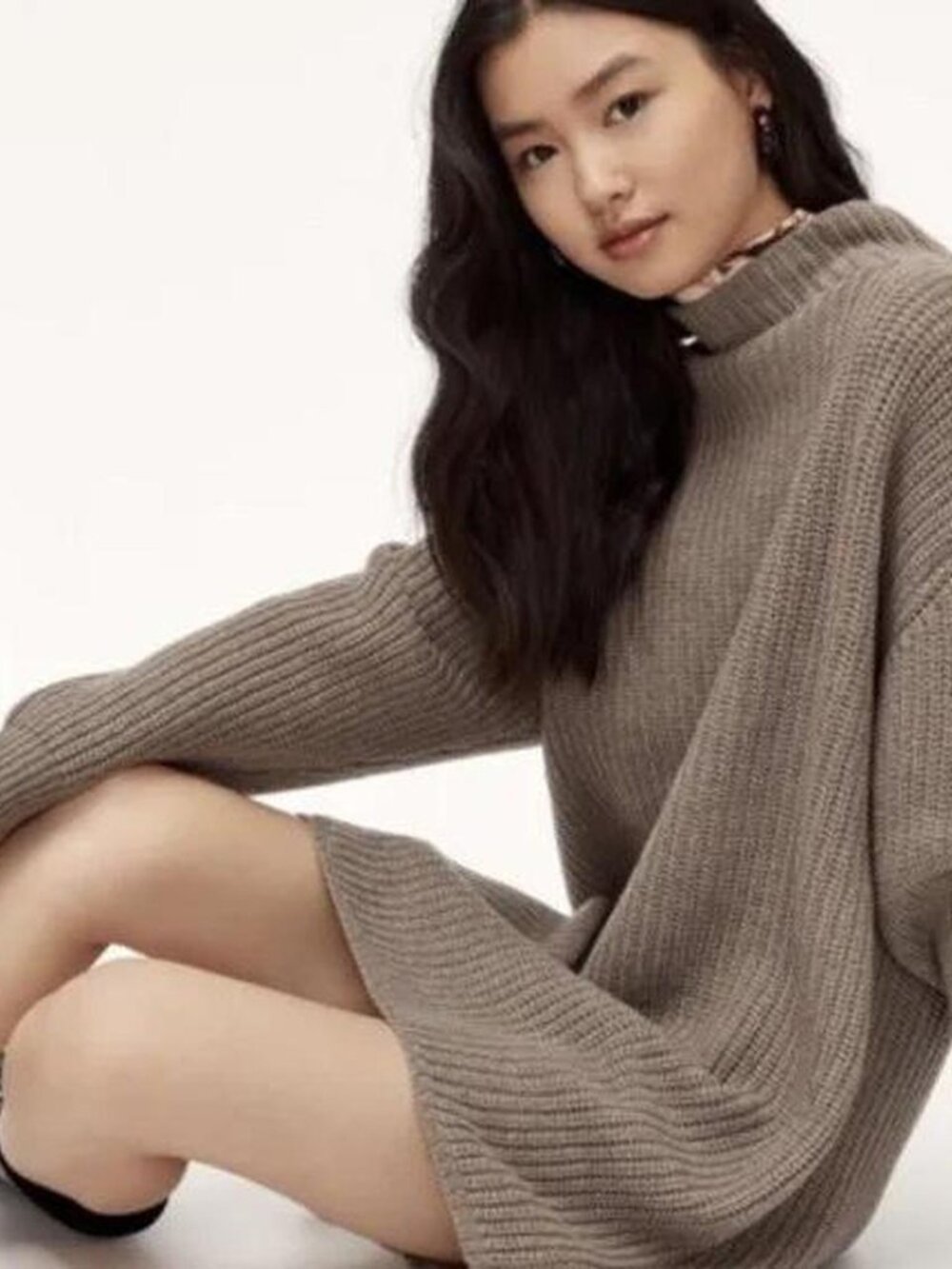Aritzia Wilfred Montpelier Oatmeal Merino Wool Turtleneck Sweater Dress (XXS)